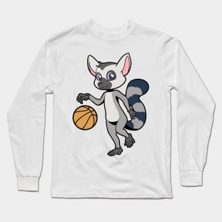 Cartoon Lemur plays basketball Long Sleeve T-Shirt